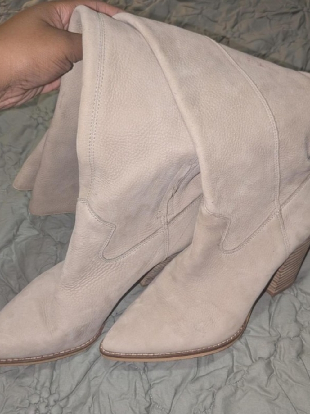 Lucky Brand Cream Suede Pointed-Toe Western Boots